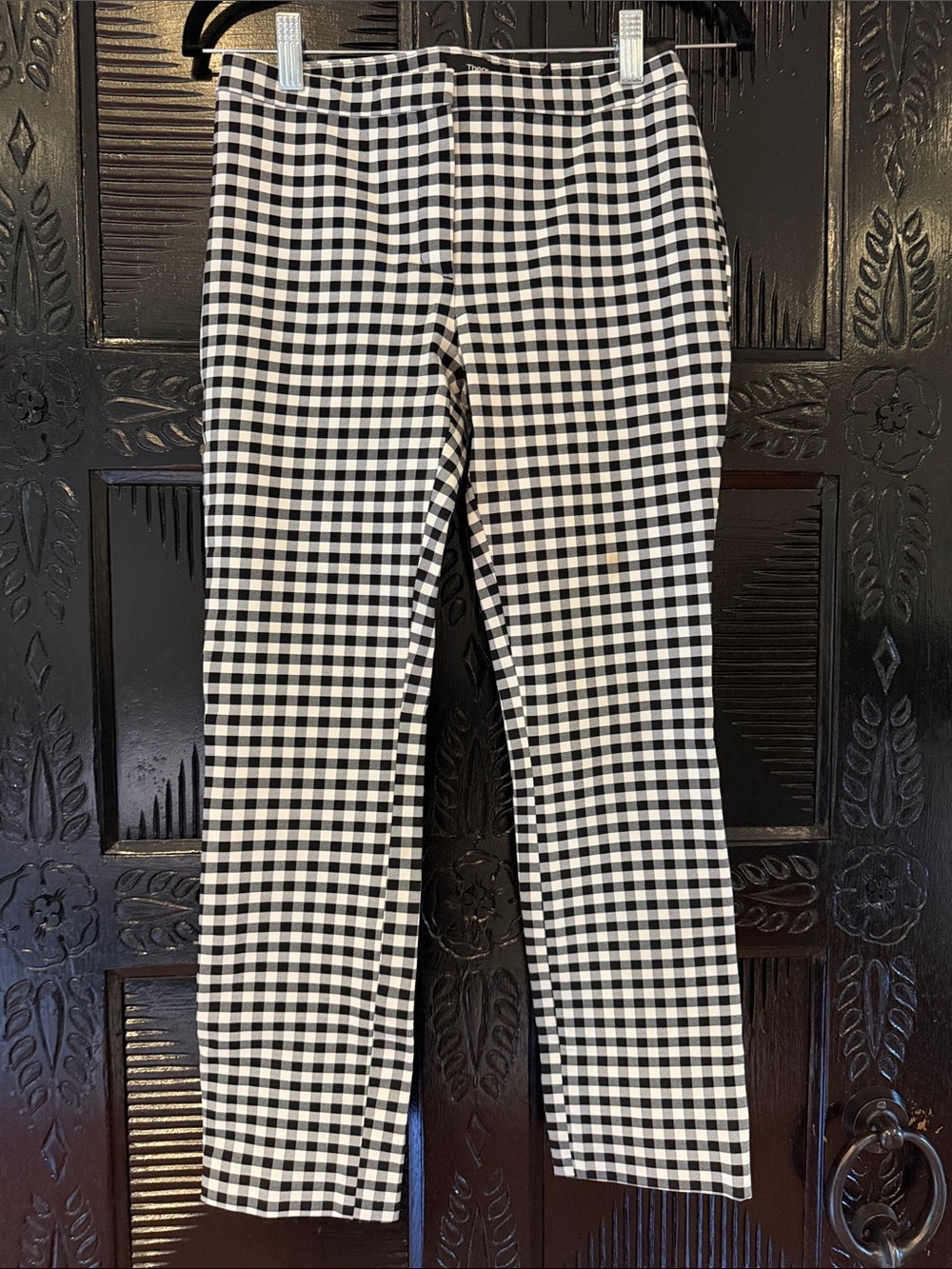 Theory Black and White Gingham Ankle Pants
